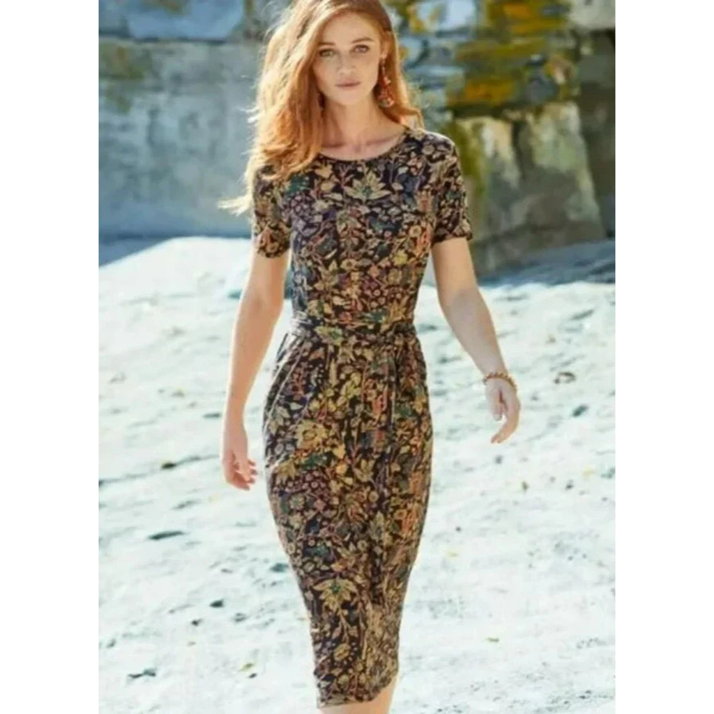 NWT Peruvian Connection Tabriz Dress Sheath Midi Floral Cotton Short Sleeve S